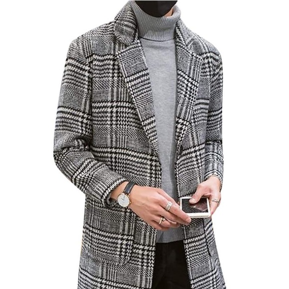 S,M,L,XL,XXL Men's Casual Plaid Trench Pea Coat